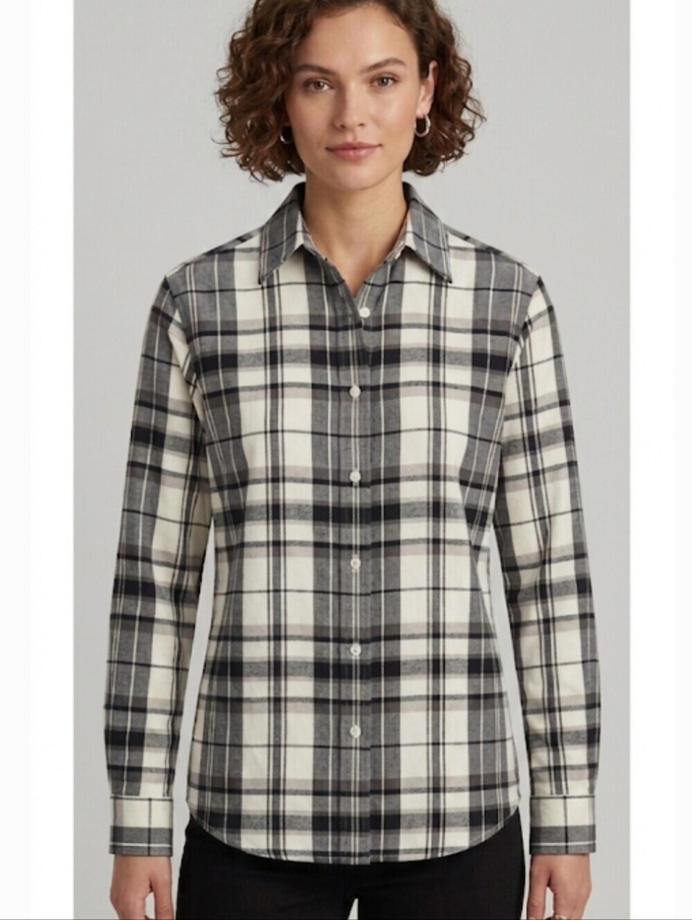 Lauren Ralph Lauren Black White Plaid Cotton Button Down Shirt Medium